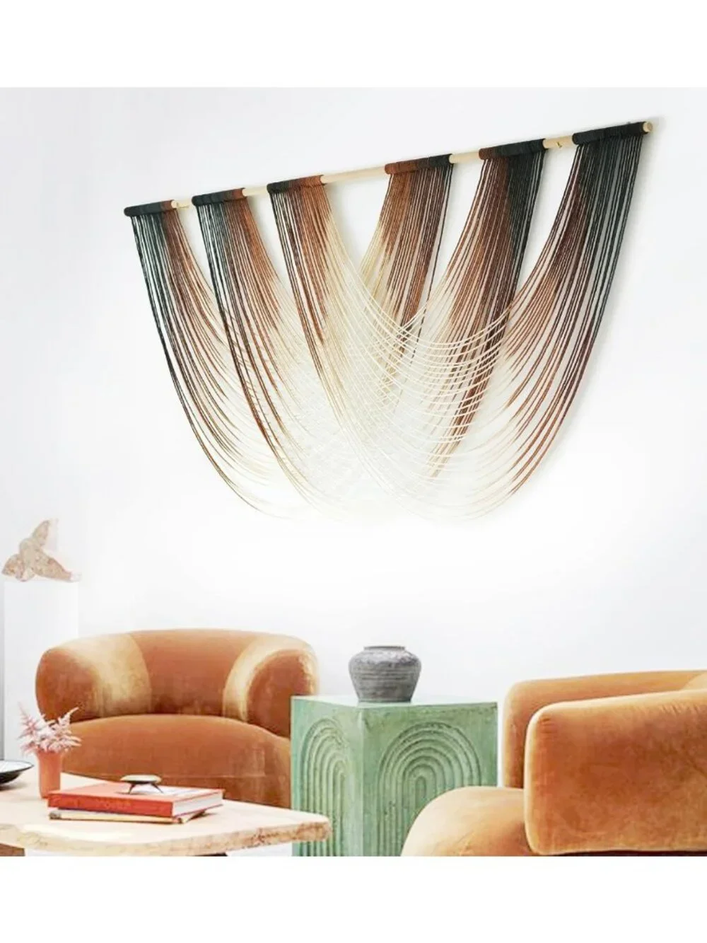 Boho Macrame Wall Hanging - Brown Dip-Dyed Yarn Decor 59
